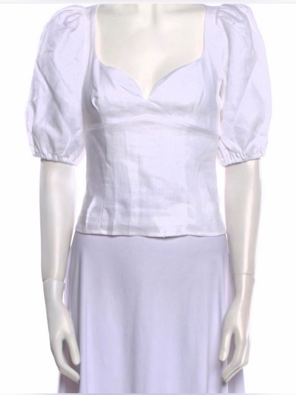 Reformation White Puff-Sleeve Square Neck Top